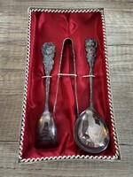 Rózsamintás, ezüstözött cukorkészlet – 3 darab, eredeti díszdobozban