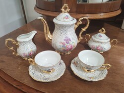 Bavaria filigrán, aranyozott kétszemélyes kávés készlet cukortartóval és tejszín kiöntővel