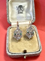 Női Fülbevaló Pár Briliánssal és Smaragddal