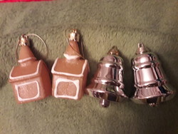 Karácsonyfa díszek gyűjtőknek: NDK 2 db. templom 2 db. harang egyben 4 db. hibátlan