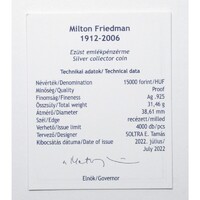 Magyarország,15000 forint 2022 PP - Milton Friedman - Certifikáció