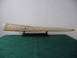 Hatalmas 88cm-es kardhal szarv részletgazdagon faragott keleti tigris és sárkány motívummal