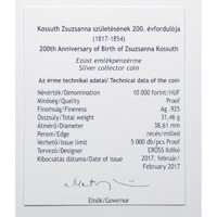 Magyarország,10000 forint 2017 PP - Kossuth Zsuzsanna - Certifikáció