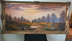 Szabó László, Erdő, 120x50!! cm olaj/farost festmény. Kisautó, játék csere is érdekel