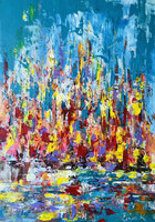 Regatta a tengeren.Kiemelkedő kvalitás . 40x30 cm akril, ragasztott vászon art by Konrad Biro.