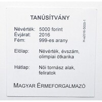 Magyarország,5000 forint 2016 P - Riói Olimpia - Arany - MÉF Certifikáció
