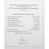 Magyarország,5000 forint 2008 - Teller Ede - Certifikáció