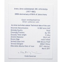Magyarország,10000 forint 2017 PP - Arany János - Certifikáció