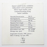 Magyarország,500 forint 1992 - Szent László - Certifikáció