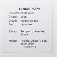 Magyarország,2000 forint 2015 - Vizsolyi biblia - MÉF Certifikáció
