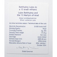 Magyarország,30000 forint 2024 PP - Batthyány Lajos és a 13 aradi vértanú - Certifikáció