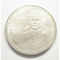 Man-sziget,1 crown 1981 - A fogyatékkal élők éve - Sir Douglas Bade aUNC+ nikkel