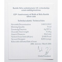 Magyarország,5000 forint 2006 PP - Bartók Béla - Certifikáció