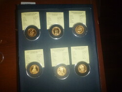 6 db Magyar aranypénzek aranyozott ezüst modern utánverete  egyben eladó!