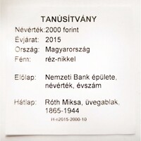 ,2000 forint 2015 - Róth Miksa - MÉF - Certifikáció
