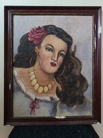 Reifenscheid?, Cigánylány 40x50 cm olaj/vászon festmény, 1957. Kisautó, játék csere is érdekel