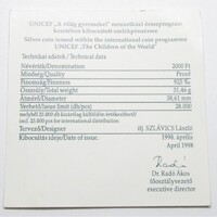 Magyarország,2000 forint 1998 PP - UNICEF - Certifikáció