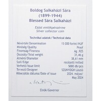 Magyarország,15000 forint 2024 PP - Salkaházi Sára - Certifikáció