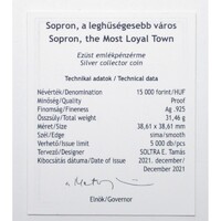 Magyarország,15000 forint 2021 PP - 100 éve Sopron a leghűségesebb város - Certifikáció