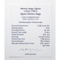 Magyarország,15000 forint 2022 PP - Nemes Nagy Ágnes - Certifikáció