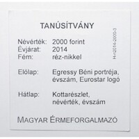 Magyarország,2000 forint 2014 - Egressy Béni - MÉF Certifikáció