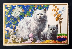 Üdvözlőlap cicás 1933 képeslap