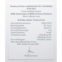 Magyarország,3000 forint 2009 - Kazinczy Ferenc - Certifikáció