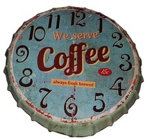 Retro fém TÁBLA ÓRIÁS palack kupak falidísz óraalap AKÁR KÁVÉHÁZI DÍSZLET 43 CM átmérő