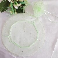 Zöld színű kör alakú, csillogó organza dísztasak, ajándék tasak