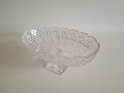 Régi retro nagy méretű 30 cm ovális talpas kristály tál asztalközép csiszolt ólomkristály kínáló