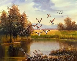 Dabronaki Leszálló vadkacsák 40x50 cm olaj-vászon