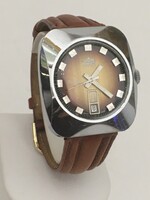 JWB JOWISSA original, refurbished 18 jewel Swiss watch, wristwatch with separate date day indicator, leather strap