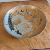 Szépséges régi zománcozott réz kínáló tál/asztalközép (19,3x5,2 cm)