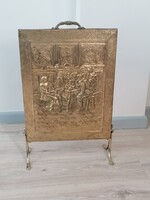 Antik Angol réz kandalló tűztérfogó, szikrafogó, kandalló kiegészítő
