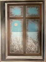 Pintér József: Jégvirágos ablak - olaj, karton