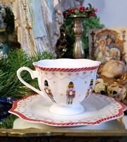 Diótörő mintás finomporcelán teás csésze szett gyönyörű díszdobozban