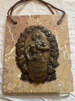  Krisztián Sándor (1876–1940): Kemény legények 1930, bronz relief márványon 20x14cm