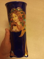 Faragó Miklós váza - Limitált,  24K arannyal festett kobaltkék alapon.- Hollóházi porcelán 4 évszak