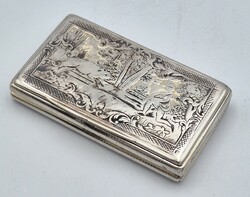 Antik (184?) bécsi ezüst (13 Lat) szelence, vadászjelenettel