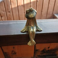 Pazar régi réz ülő béka szobor/polcdísz (7,5x5x3 cm)