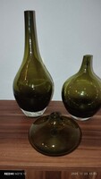 Johanna Jelinek Mid Century Oliva zöld üveg váza szett 3db.Ajánlatot elfogadok!!