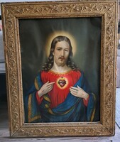 Jézus Szíve ábrázolás – 20. századi katolikus kegykép keret nélkül.