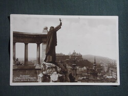 Képeslap,Budapest,Gellért hegy,szobor,Budai vár városi látkép,részlet,B. K. K. V. Bp. kiadás, 1935-