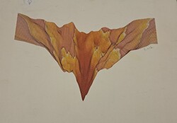 XX. sz . Magyar grafikus Konok Tamás ? Absztrakt lebegő forma (rácsszerkezetes kompozíció)