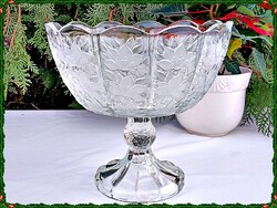 Mikulásvirág mintás, nagyméretű, talpas mély kristály kínáló tál