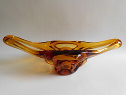 Nagy méretű mid century borostyánszanű üvegtál