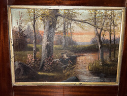 Erdőszéli út lovas kocsival /Tavaszi táj horgásszal