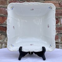 Zsolnay kis virágos aranyozott szélű szögletes porcelán tál - kínáló tál - asztalközép