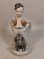 Herendi porcelán fiú puli kutyával!