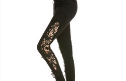 Új goth rocker fekete csipke betétes ( két oldalt végig) extra  luxus skinny női nadrág M - L